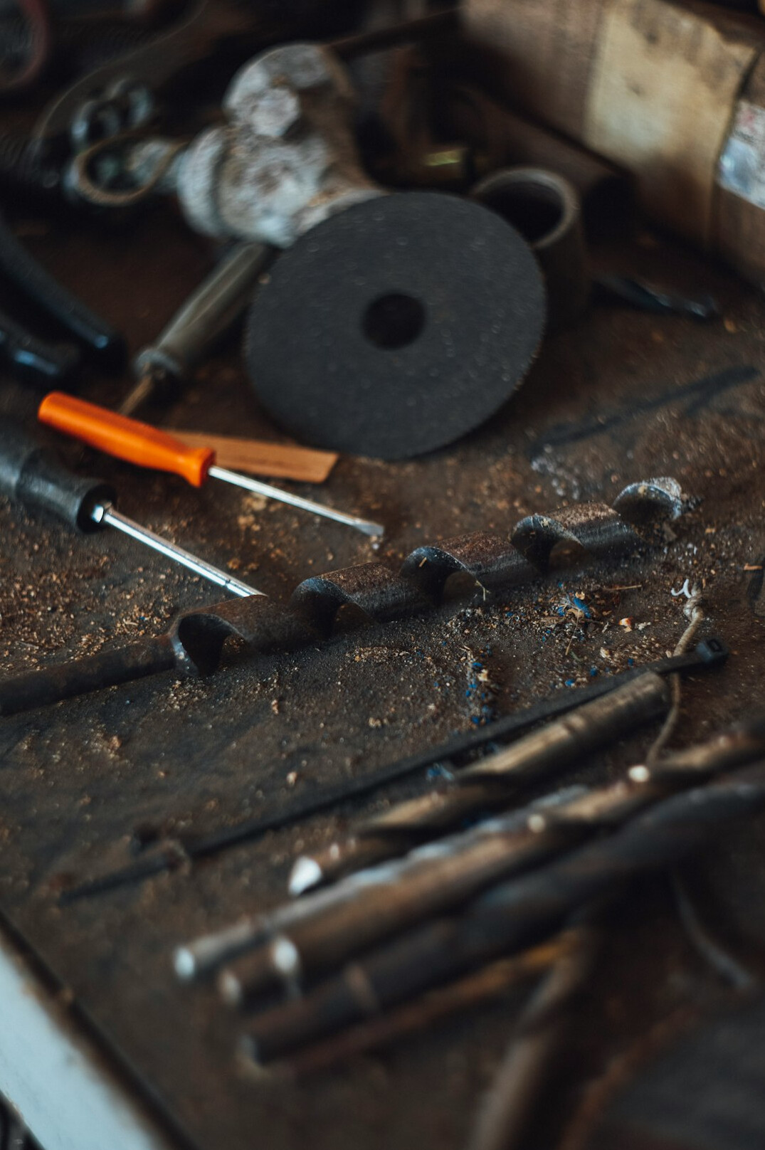 Workshop tools laid out on a bench